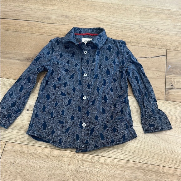Mini Boden Navy Blue Kids Shirt penguin button down 6/7 Y - Picture 1 of 3